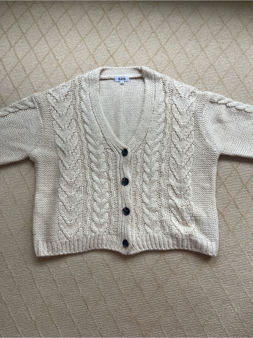 525 America Cream Cable Knit Button-Up Cardigan